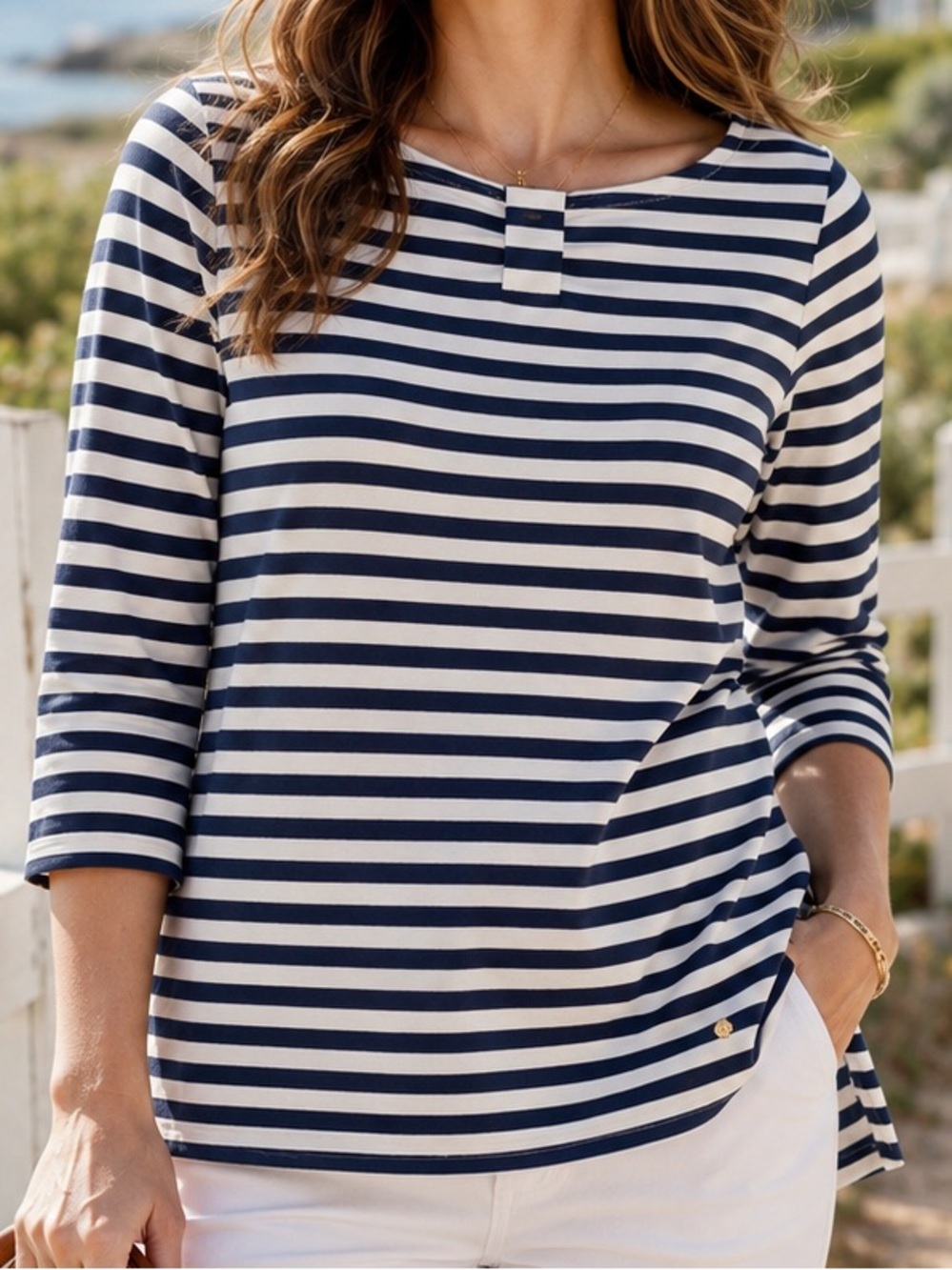 Kate Spade New York Striped Boat Neck Hi-Low Top Size L